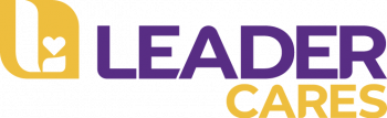 Purple and Yellow Leader Cares Logo